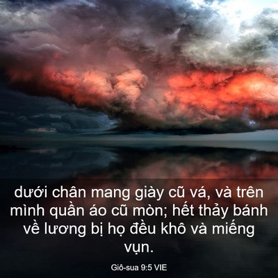 Picture 03 - Giô-sua 9:5 VIE - dưới chân mang giày cũ vá, và trên mình - Bible Verse Picture