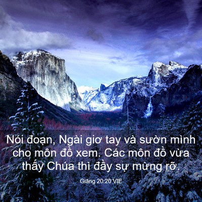 Picture 03 - Giăng 20:20 VIE - Nói đoạn, Ngài giơ tay và sườn mình - Bible Verse Picture