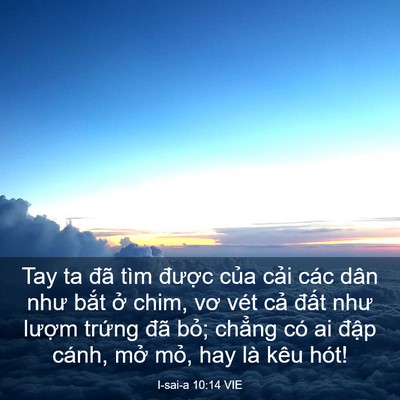 Picture 03 - I-sai-a 10:14 VIE - Tay ta đã tìm được của cải các dân - Bible Verse Picture