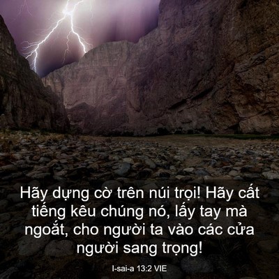Picture 03 - I-sai-a 13:2 VIE - Hãy dựng cờ trên núi trọi! Hãy cất - Bible Verse Picture