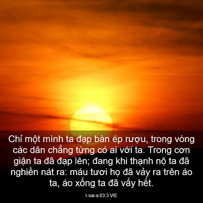 Picture 03 - I-sai-a 63:3 VIE - Chỉ một mình ta đạp bàn ép rượu, - Bible Verse Picture