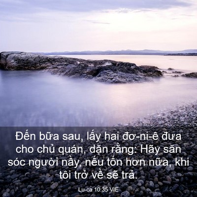Picture 03 - Lu-ca 10:35 VIE - Đến bữa sau, lấy hai đơ-ni-ê đưa cho - Bible Verse Picture