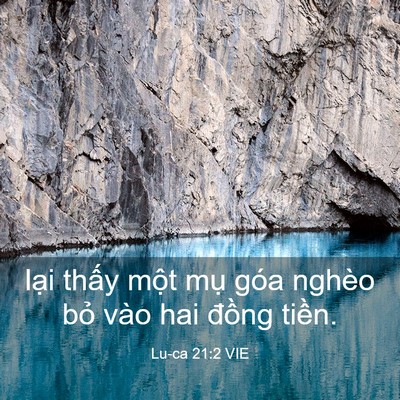 Picture 03 - Lu-ca 21:2 VIE - lại thấy một mụ góa nghèo bỏ vào hai - Bible Verse Picture