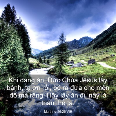Picture 03 - Ma-thi-ơ 26:26 VIE - Khi đang ăn, Đức Chúa Jêsus lấy bánh, - Bible Verse Picture