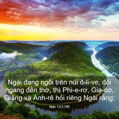 Picture 03 - Mác 13:3 VIE - Ngài đang ngồi trên núi ô-li-ve, đối - Bible Verse Picture