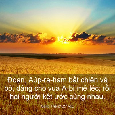 Picture 03 - Sáng Thế 21:27 VIE - Đoạn, Aùp-ra-ham bắt chiên và bò, dâng - Bible Verse Picture