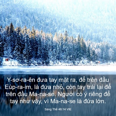 Picture 03 - Sáng Thế 48:14 VIE - Y-sơ-ra-ên đưa tay mặt ra, để trên - Bible Verse Picture
