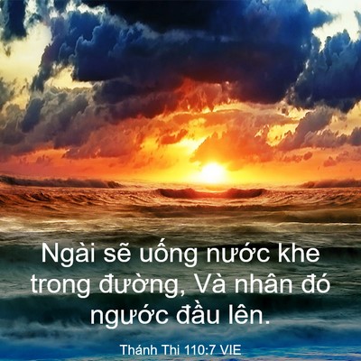Picture 03 - Thánh Thi 110:7 VIE - Ngài sẽ uống nước khe trong đường, - Bible Verse Picture