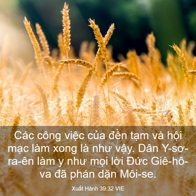 Picture 03 - Xuất Hành 39:32 VIE - Các công việc của đền tạm và hội - Bible Verse Picture