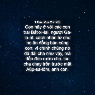 Picture 04 - 1 Các Vua 2:7 VIE - Con hãy ở với các con trai Bát-xi-lai, - Bible Verse Picture