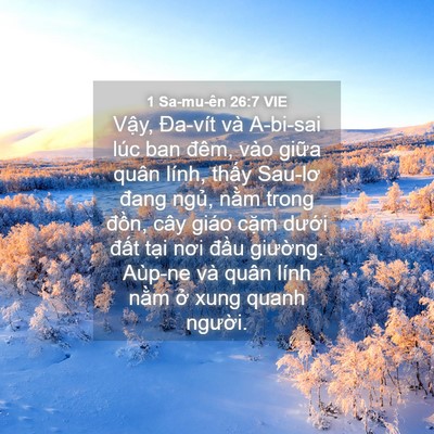Picture 04 - 1 Sa-mu-ên 26:7 VIE - Vậy, Đa-vít và A-bi-sai lúc ban đêm, vào - Bible Verse Picture