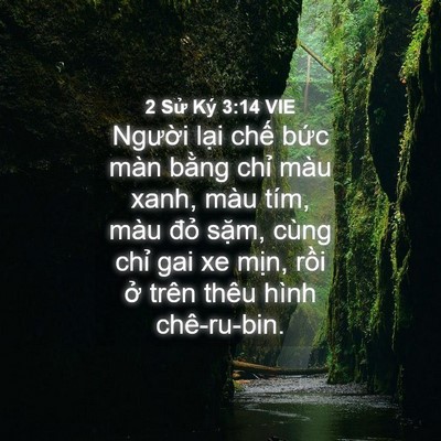 Picture 04 - 2 Sử Ký 3:14 VIE - Người lại chế bức màn bằng chỉ màu - Bible Verse Picture