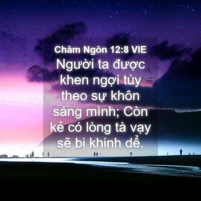 Picture 04 - Châm Ngôn 12:8 VIE - Người ta được khen ngợi tùy theo sự - Bible Verse Picture