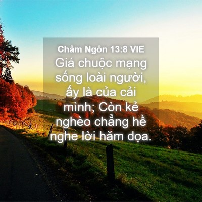 Picture 04 - Châm Ngôn 13:8 VIE - Giá chuộc mạng sống loài người, ấy - Bible Verse Picture