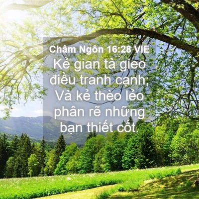 Picture 04 - Châm Ngôn 16:28 VIE - Kẻ gian tà gieo điều tranh cạnh; Và kẻ - Bible Verse Picture