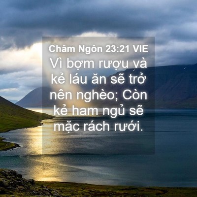 Picture 04 - Châm Ngôn 23:21 VIE - Vì bợm rượu và kẻ láu ăn sẽ trở - Bible Verse Picture