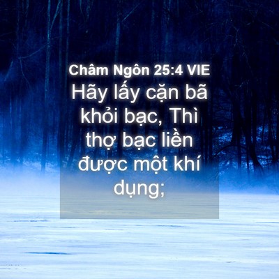Picture 04 - Châm Ngôn 25:4 VIE - Hãy lấy cặn bã khỏi bạc, Thì thợ - Bible Verse Picture