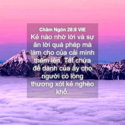 Picture 04 - Châm Ngôn 28:8 VIE - Kẻ nào nhờ lời và sự ăn lời quá - Bible Verse Picture