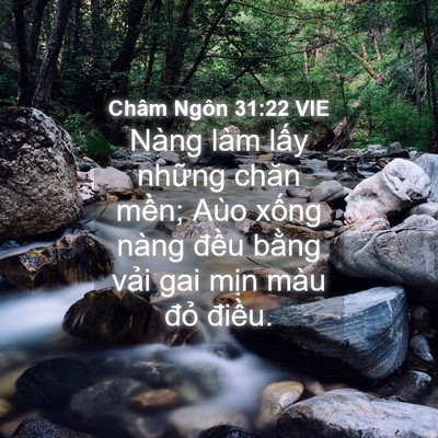 Picture 04 - Châm Ngôn 31:22 VIE - Nàng làm lấy những chăn mền; Aùo xống - Bible Verse Picture