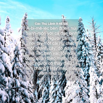 Picture 04 - Các Thủ Lãnh 9:48 VIE - A-bi-mê-léc bèn đi lên núi Sanh-môn với - Bible Verse Picture