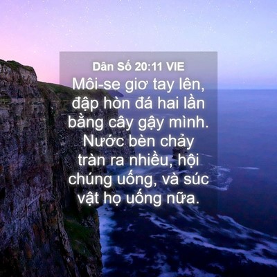 Picture 04 - Dân Số 20:11 VIE - Môi-se giơ tay lên, đập hòn đá hai lần - Bible Verse Picture