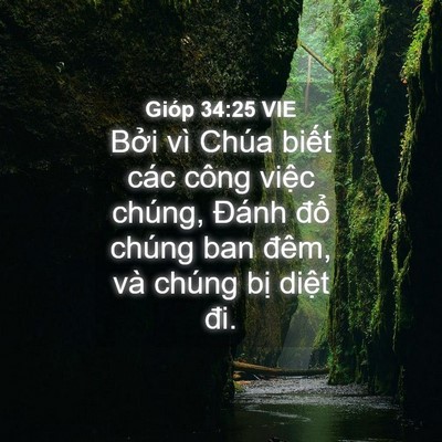 Picture 04 - Gióp 34:25 VIE - Bởi vì Chúa biết các công việc chúng, - Bible Verse Picture