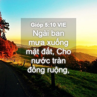 Picture 04 - Gióp 5:10 VIE - Ngài ban mưa xuống mặt đất, Cho nước - Bible Verse Picture