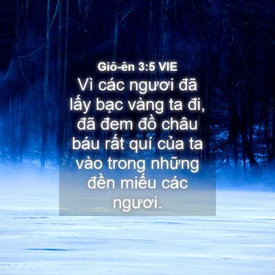Picture 04 - Giô-ên 3:5 VIE - Vì các ngươi đã lấy bạc vàng ta đi, - Bible Verse Picture