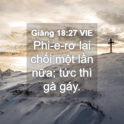Picture 04 - Giăng 18:27 VIE - Phi-e-rơ lại chối một lần nữa; tức - Bible Verse Picture
