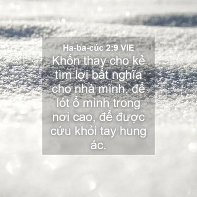 Picture 04 - Ha-ba-cúc 2:9 VIE - Khốn thay cho kẻ tìm lợi bất nghĩa cho - Bible Verse Picture