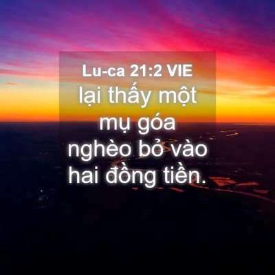 Picture 04 - Lu-ca 21:2 VIE - lại thấy một mụ góa nghèo bỏ vào hai - Bible Verse Picture