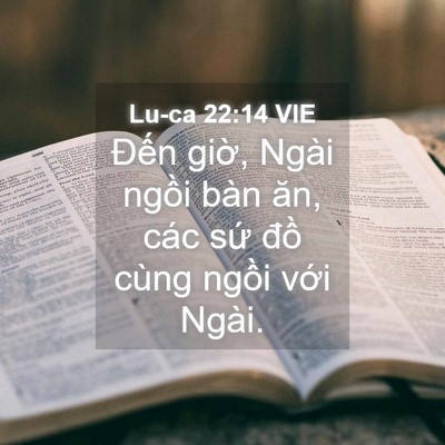 Picture 04 - Lu-ca 22:14 VIE - Đến giờ, Ngài ngồi bàn ăn, các sứ - Bible Verse Picture