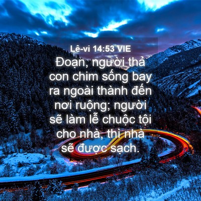 Picture 04 - Lê-vi 14:53 VIE - Đoạn, người thả con chim sống bay ra - Bible Verse Picture