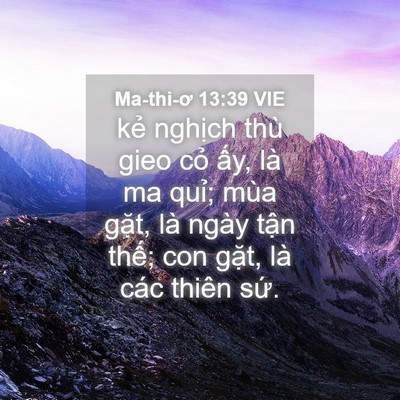 Picture 04 - Ma-thi-ơ 13:39 VIE - kẻ nghịch thù gieo cỏ ấy, là ma quỉ; - Bible Verse Picture