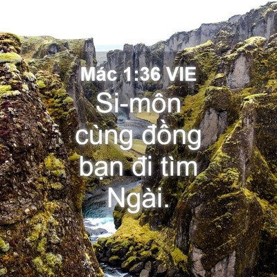 Picture 04 - Mác 1:36 VIE - Si-môn cùng đồng bạn đi tìm - Bible Verse Picture