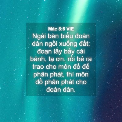 Picture 04 - Mác 8:6 VIE - Ngài bèn biểu đoàn dân ngồi xuống - Bible Verse Picture
