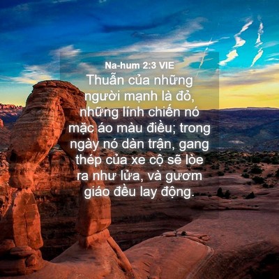 Picture 04 - Na-hum 2:3 VIE - Thuẫn của những người mạnh là đỏ, - Bible Verse Picture