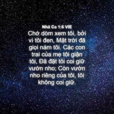Picture 04 - Nhã Ca 1:6 VIE - Chớ dòm xem tôi, bởi vì tôi đen, Mặt - Bible Verse Picture