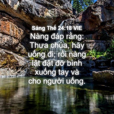 Picture 04 - Sáng Thế 24:18 VIE - Nàng đáp rằng: Thưa chúa, hãy uống đi; - Bible Verse Picture
