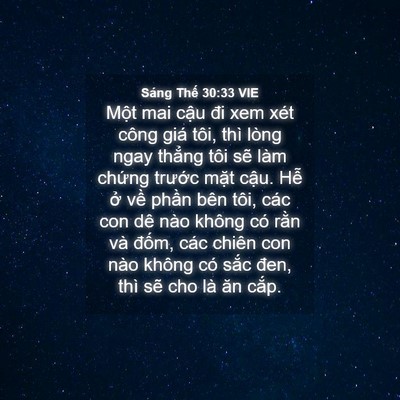 Picture 04 - Sáng Thế 30:33 VIE - Một mai cậu đi xem xét công giá tôi, - Bible Verse Picture