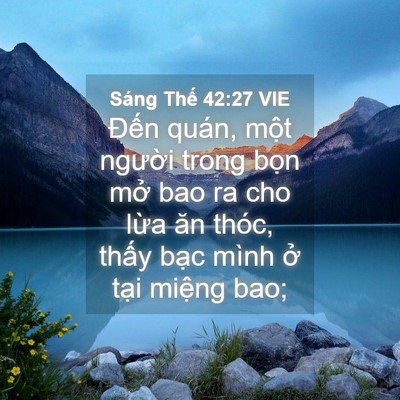 Picture 04 - Sáng Thế 42:27 VIE - Đến quán, một người trong bọn mở bao - Bible Verse Picture