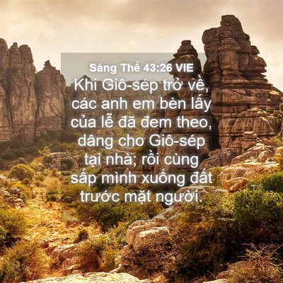 Picture 04 - Sáng Thế 43:26 VIE - Khi Giô-sép trở về, các anh em bèn lấy - Bible Verse Picture