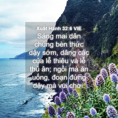 Picture 04 - Xuất Hành 32:6 VIE - Sáng mai dân chúng bèn thức dậy sớm, - Bible Verse Picture