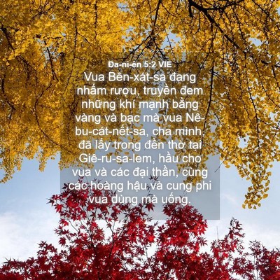 Picture 04 - Ða-ni-ên 5:2 VIE - Vua Bên-xát-sa đang nhấm rượu, truyền - Bible Verse Picture