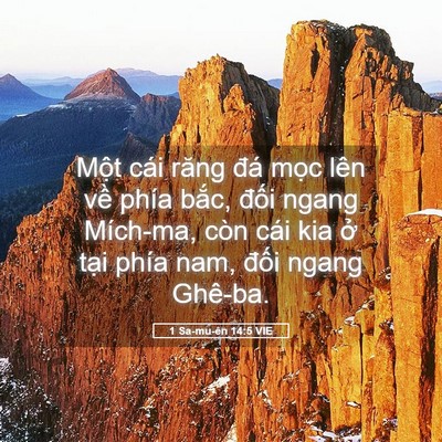 Picture 05 - 1 Sa-mu-ên 14:5 VIE - Một cái răng đá mọc lên về phía - Bible Verse Picture