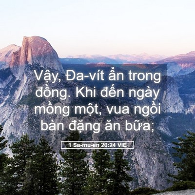 Picture 05 - 1 Sa-mu-ên 20:24 VIE - Vậy, Đa-vít ẩn trong đồng. Khi đến - Bible Verse Picture