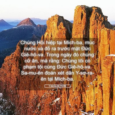 Picture 05 - 1 Sa-mu-ên 7:6 VIE - Chúng Hội hiệp tại Mích-ba, múc nước - Bible Verse Picture
