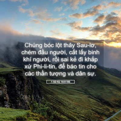 Picture 05 - 1 Sử Ký 10:9 VIE - Chúng bóc lột thây Sau-lơ, chém đầu - Bible Verse Picture