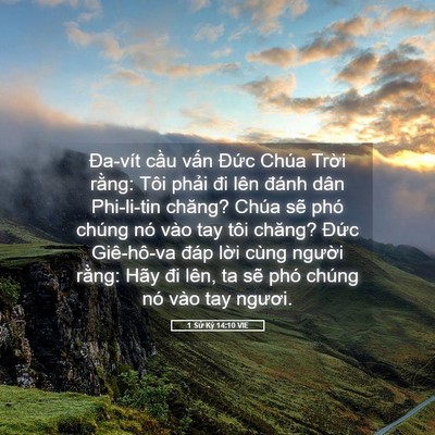 Picture 05 - 1 Sử Ký 14:10 VIE - Đa-vít cầu vấn Đức Chúa Trời rằng: - Bible Verse Picture