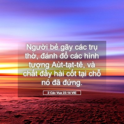 Picture 05 - 2 Các Vua 23:14 VIE - Người bẻ gãy các trụ thờ, đánh đổ - Bible Verse Picture